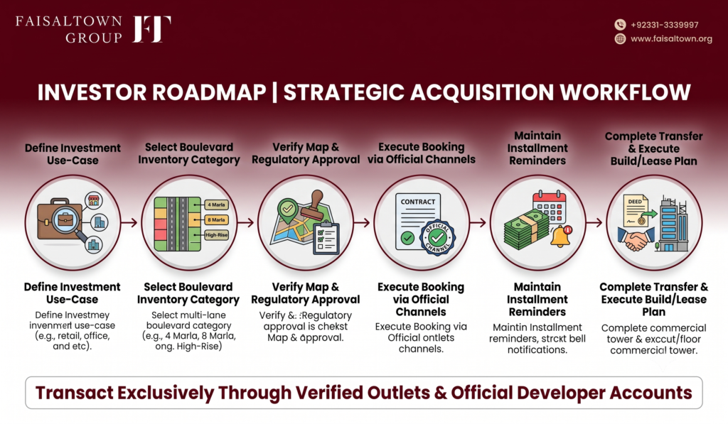 Flowchart illustrating the sequential investor roadmap from plot selection to final transfer and leasing.