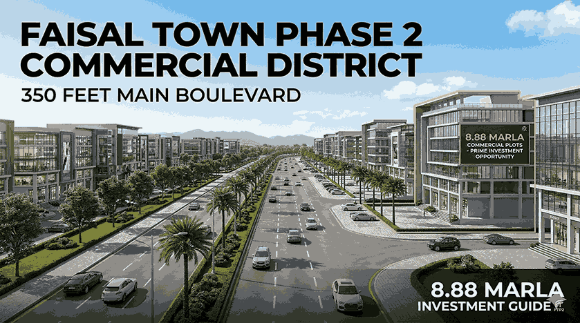 Faisal Town Phase 2 Commercial 350 Feet Main Boulevard Commercial District – 8.88 Marla Investment Guide